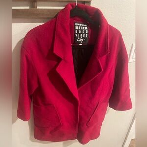 Lily Vibrant Red Wool-Blend Pea Coat Size XXXS